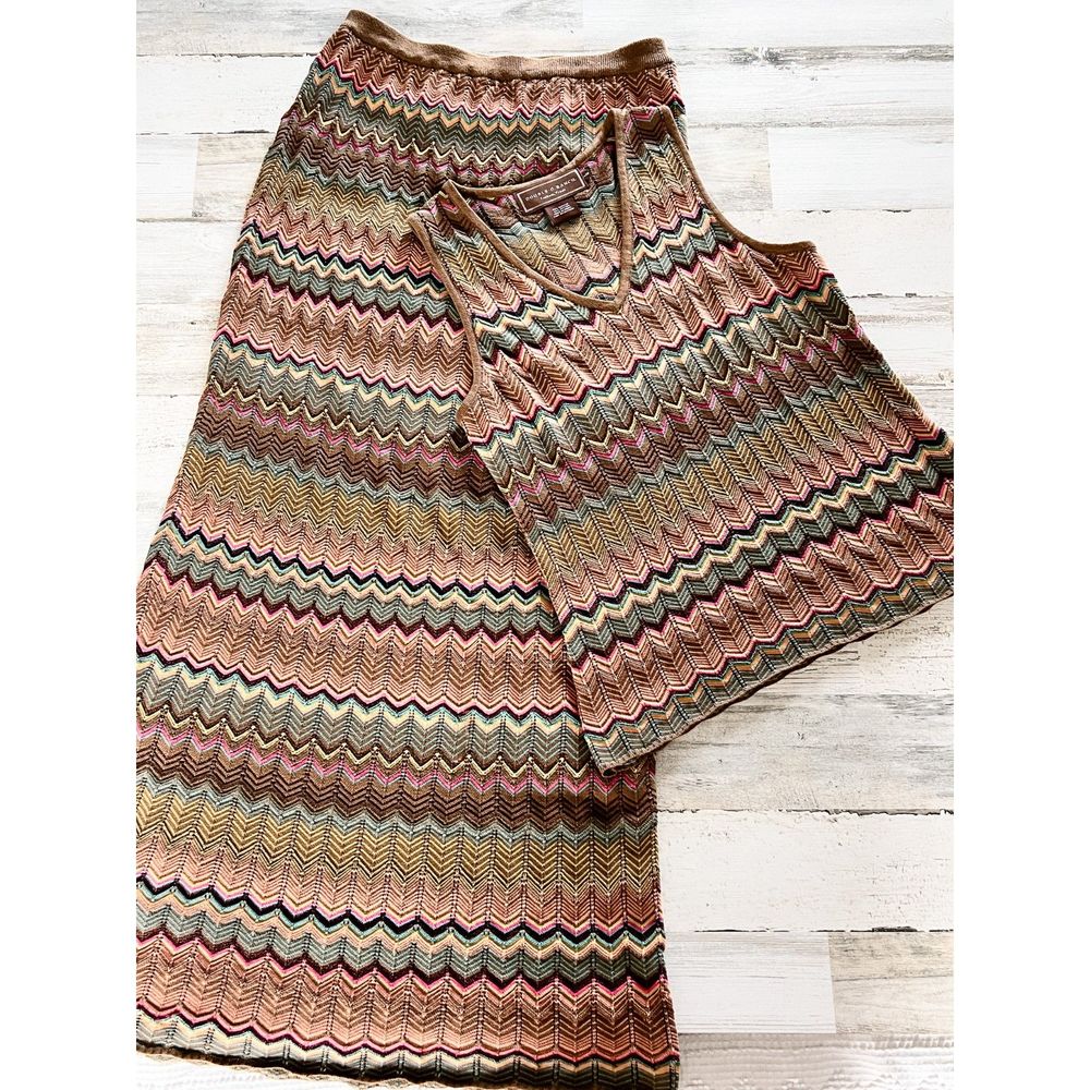 Double D Ranchwear Chevron Flame Stitch Maxi Skirt Top Set Sz Large